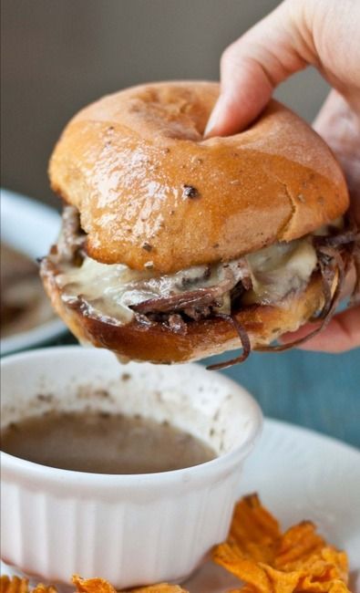 Slow Cooker Beef Brisket French Dip Sandwiches